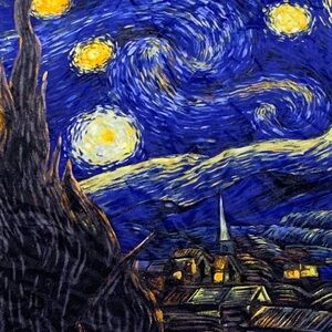 Silk Scarf Starry Night by Vincent Van Gogh Blue-Multi Colorful Square Size 34”